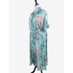 Soft Surroundings Size 2X Waterfront Shirt Dress Maxi Abstract Teal